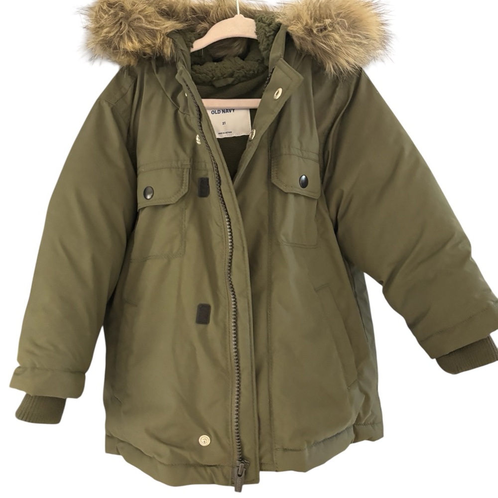 Old Navy Army Green Parka with Faux Fur